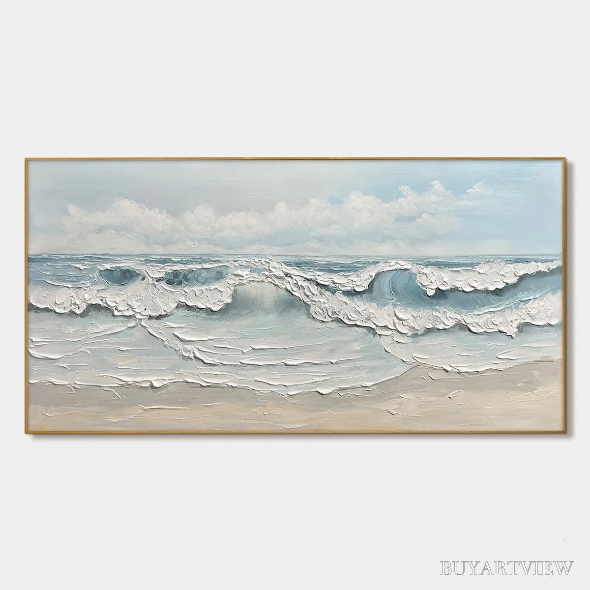 ARTOVITAS Coastal Serenity – Textured Ocean Waves Seascape Oil Painting - image 1