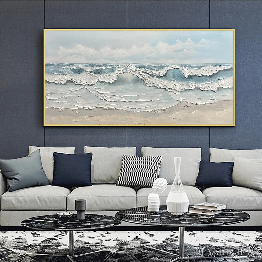 ARTOVITAS Coastal Serenity – Textured Ocean Waves Seascape Oil Painting - image 2