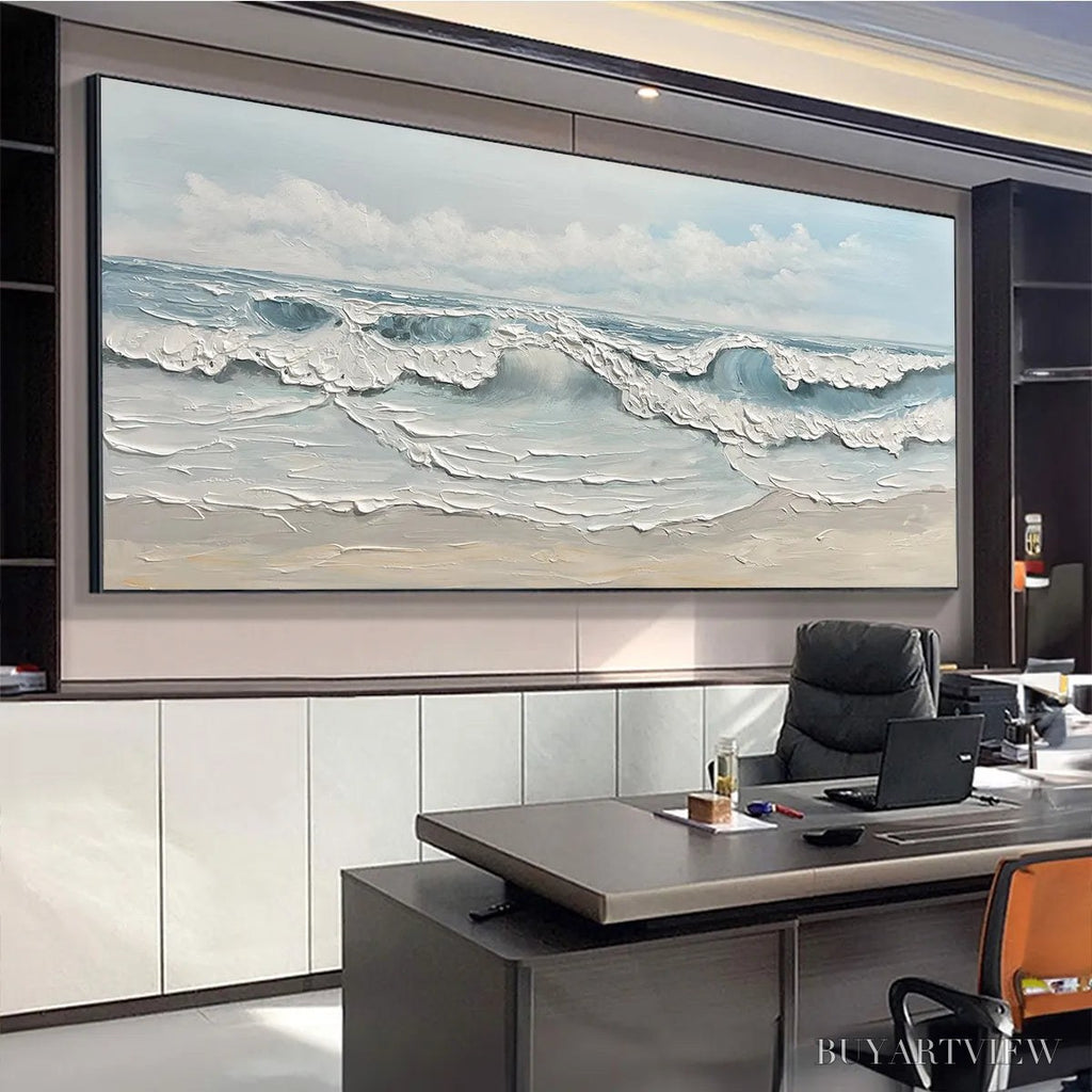 ARTOVITAS Coastal Serenity – Textured Ocean Waves Seascape Oil Painting - image 4
