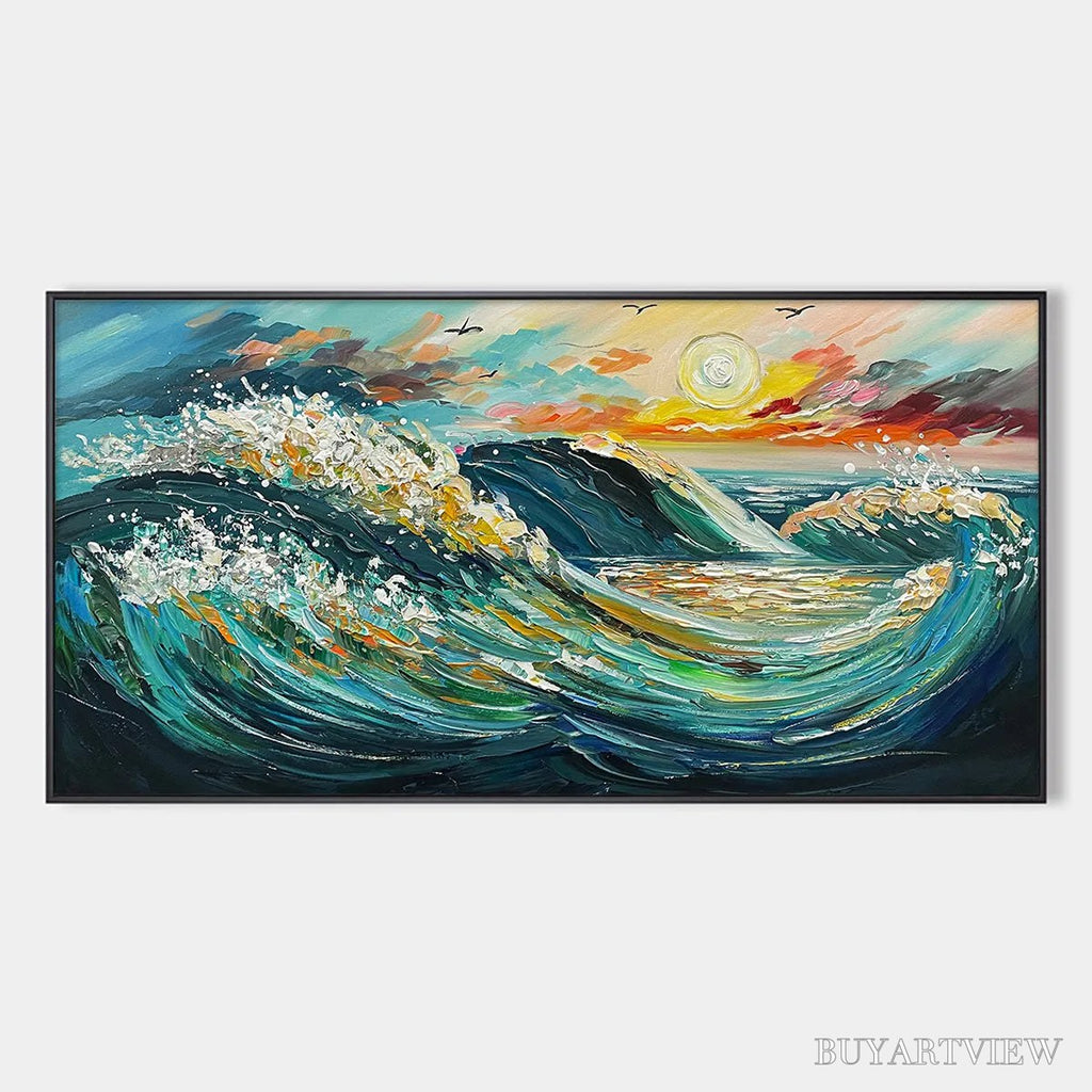 ARTOVITAS Oceanic Pulse – Hand-Textured Seascape Oil Painting with Gold Leaf Accents - image 1