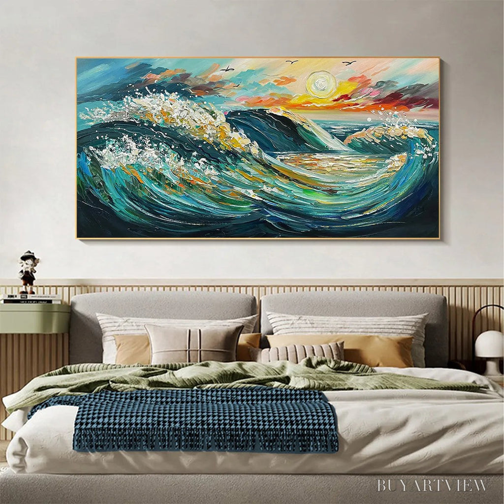 ARTOVITAS Oceanic Pulse – Hand-Textured Seascape Oil Painting with Gold Leaf Accents - image 2