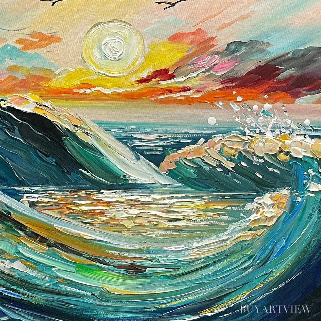 ARTOVITAS Oceanic Pulse – Hand-Textured Seascape Oil Painting with Gold Leaf Accents - image 3