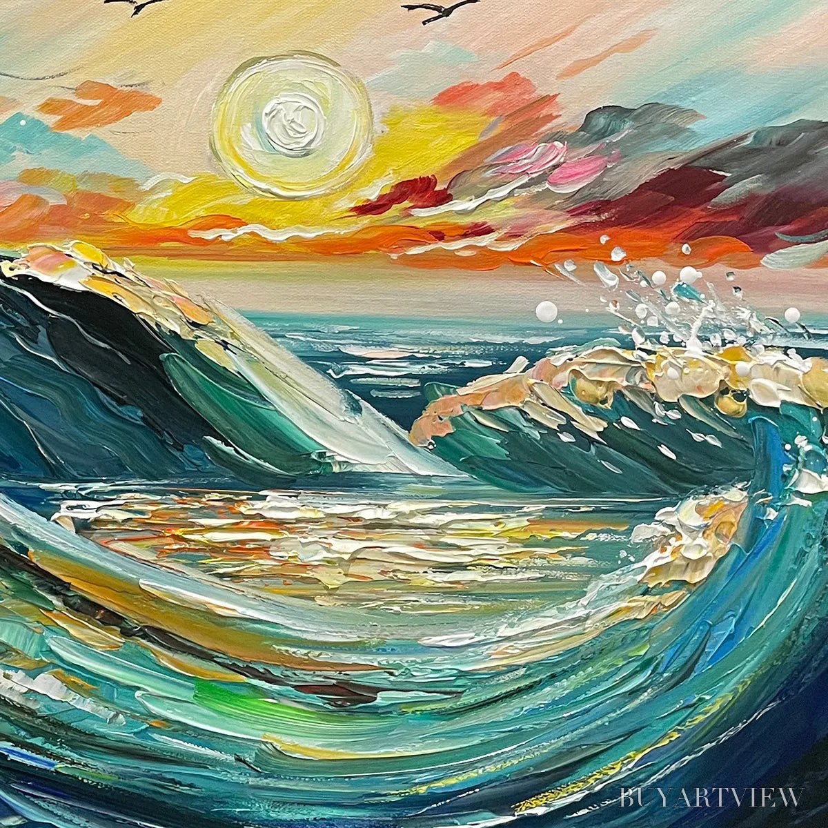ARTOVITAS Oceanic Pulse – Hand-Textured Seascape Oil Painting with Gold Leaf Accents - image 3