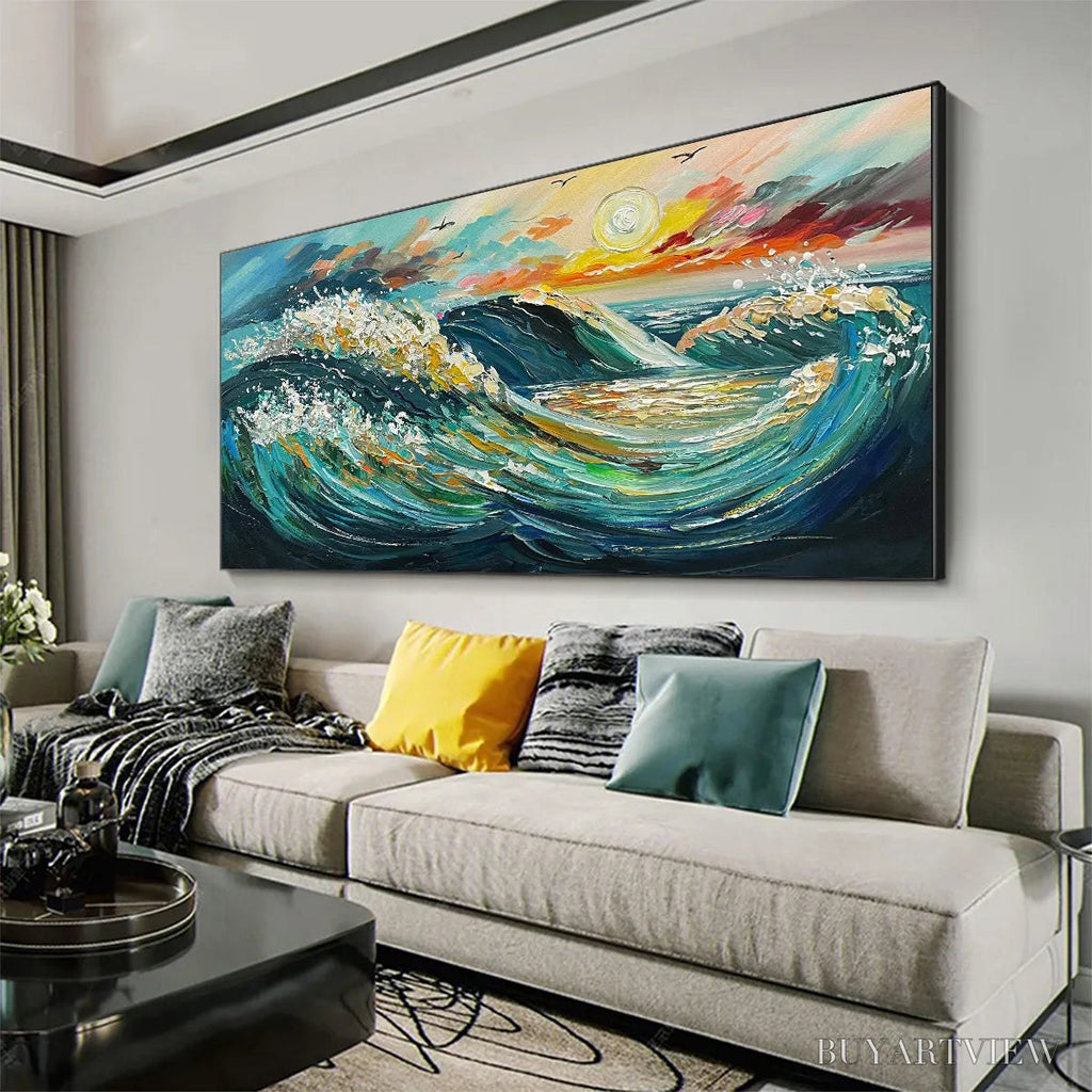 ARTOVITAS Oceanic Pulse – Hand-Textured Seascape Oil Painting with Gold Leaf Accents - image 4