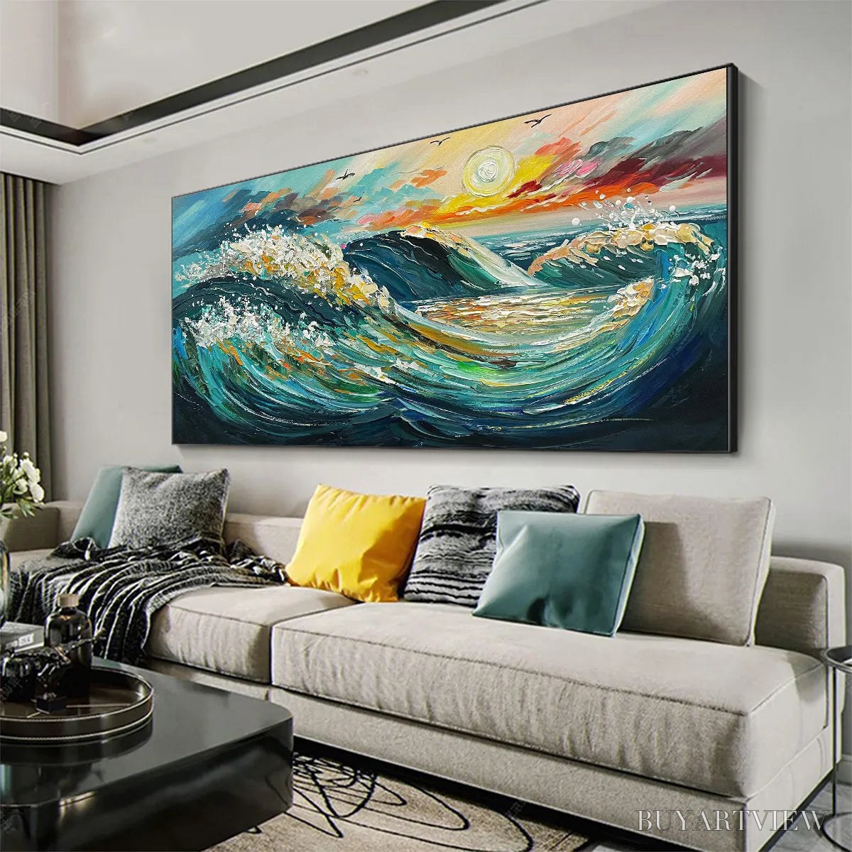 ARTOVITAS Oceanic Pulse – Hand-Textured Seascape Oil Painting with Gold Leaf Accents - image 4