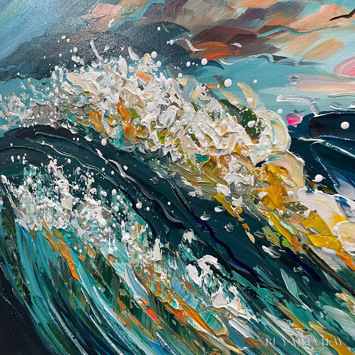 ARTOVITAS Oceanic Pulse – Hand-Textured Seascape Oil Painting with Gold Leaf Accents - image 5