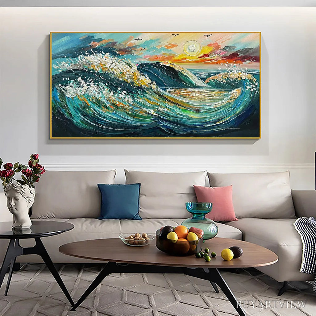 ARTOVITAS Oceanic Pulse – Hand-Textured Seascape Oil Painting with Gold Leaf Accents - image 6