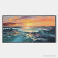 ARTOVITAS Ocean'S Embrace – Panoramic Ocean Sunset Painting in Teal and Orange - image 1