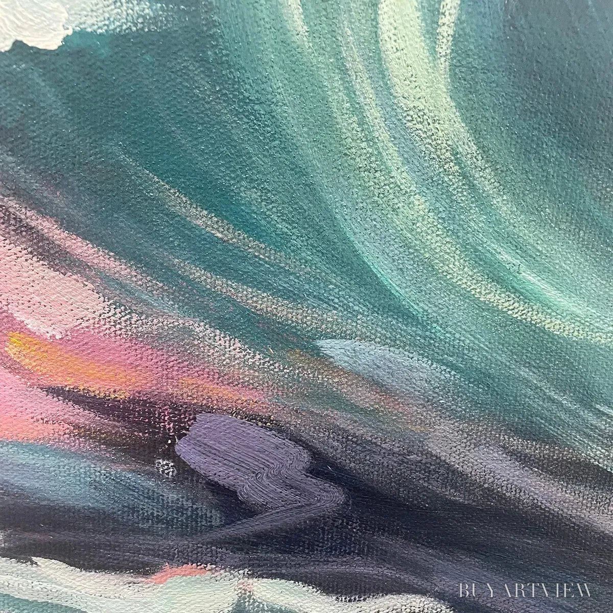 ARTOVITAS Ocean'S Embrace – Panoramic Ocean Sunset Painting in Teal and Orange - image 3