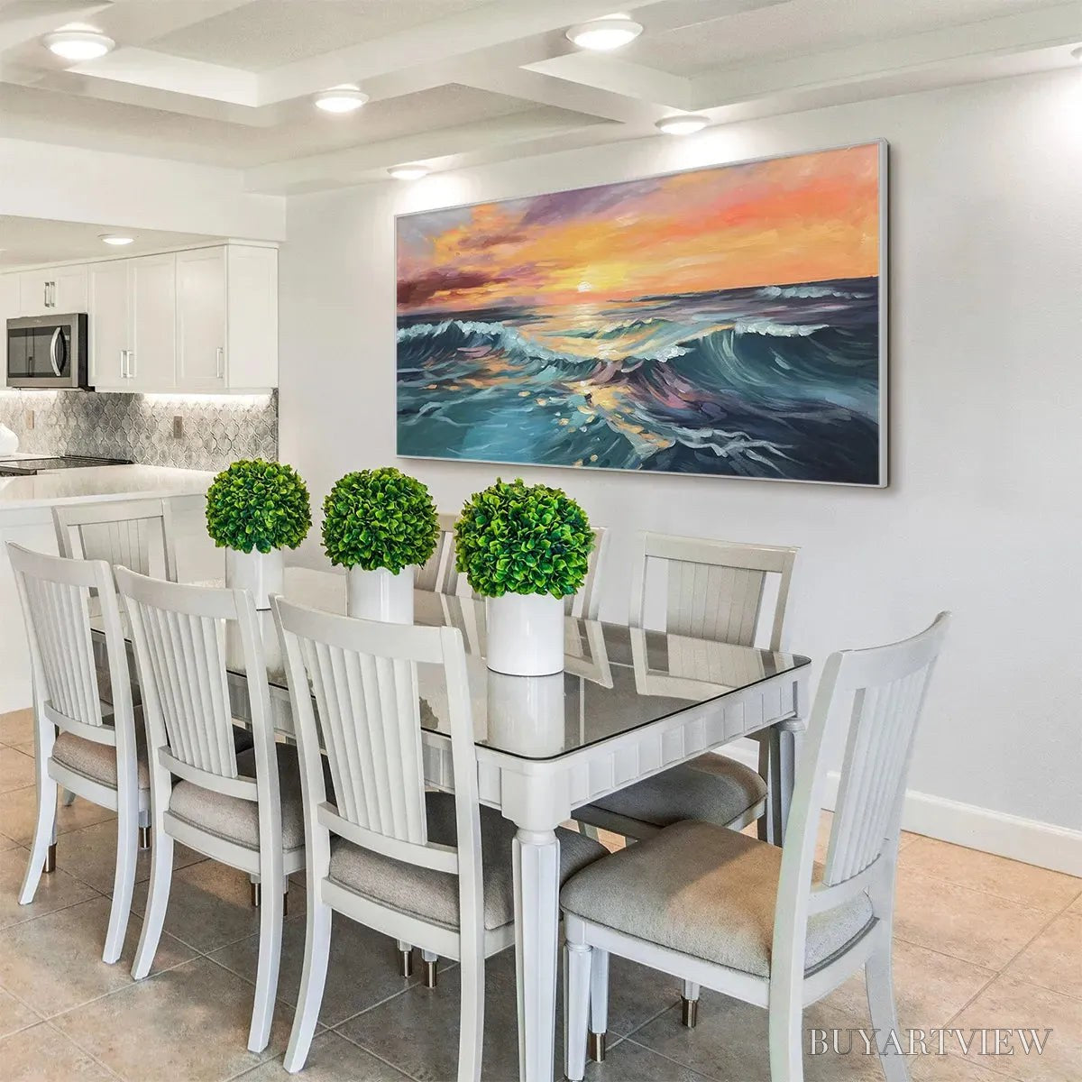 ARTOVITAS Ocean'S Embrace – Panoramic Ocean Sunset Painting in Teal and Orange - image 4