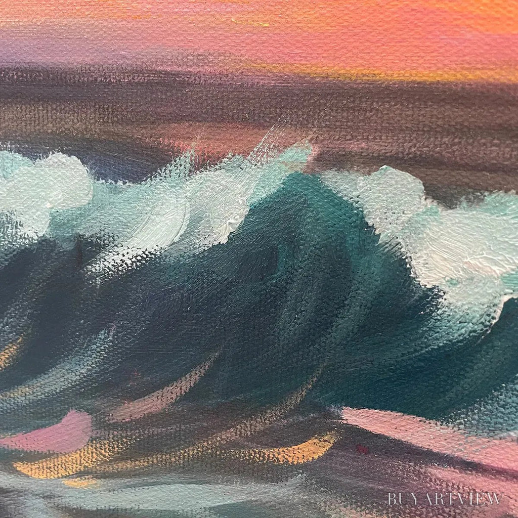 ARTOVITAS Ocean'S Embrace – Panoramic Ocean Sunset Painting in Teal and Orange - image 5