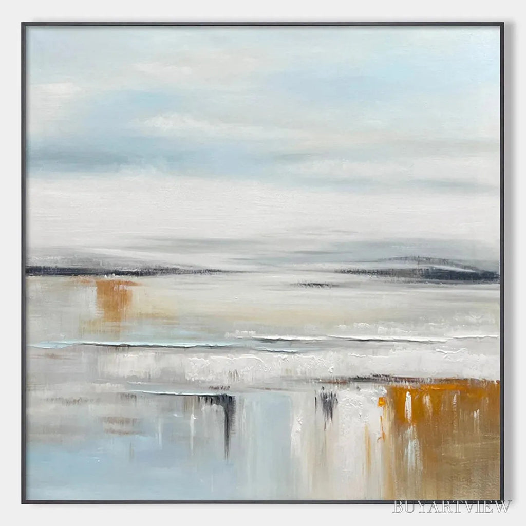 ARTOVITAS Coastal Serenity – Abstract Coastal Landscape Painting in Soft Blues and Neutrals - image 1