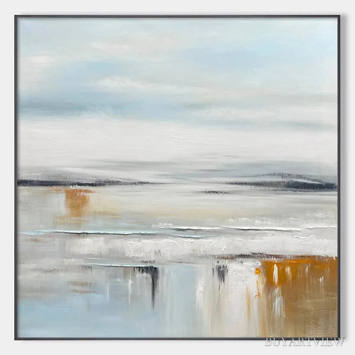 ARTOVITAS Coastal Serenity – Abstract Coastal Landscape Painting in Soft Blues and Neutrals - image 1
