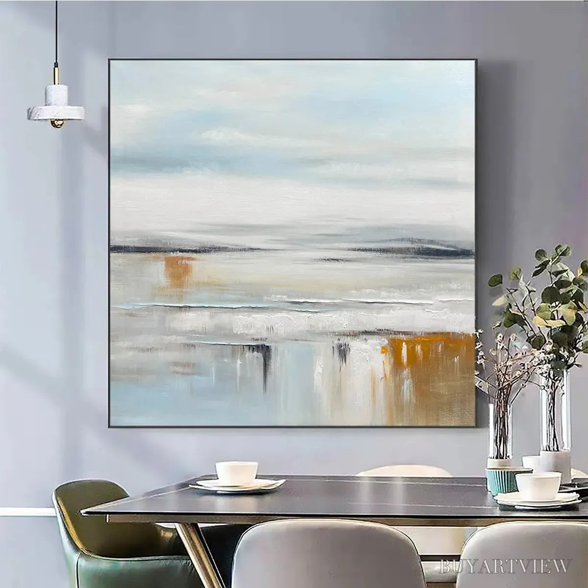 ARTOVITAS Coastal Serenity – Abstract Coastal Landscape Painting in Soft Blues and Neutrals - image 2