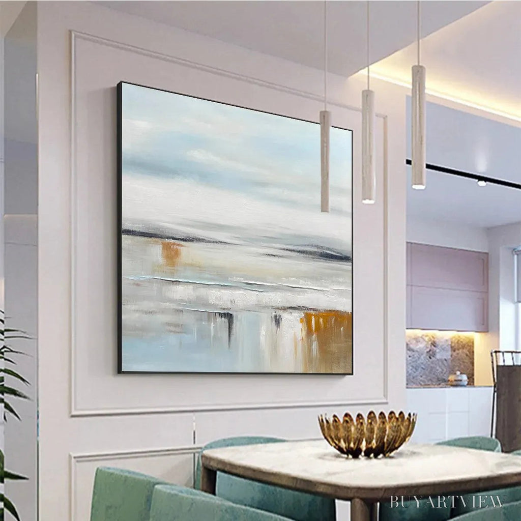 ARTOVITAS Coastal Serenity – Abstract Coastal Landscape Painting in Soft Blues and Neutrals - image 4