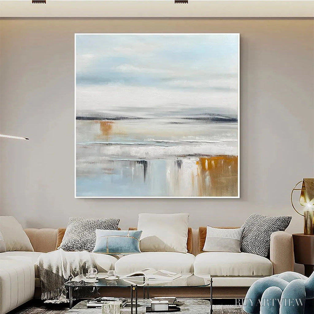 ARTOVITAS Coastal Serenity – Abstract Coastal Landscape Painting in Soft Blues and Neutrals - image 6