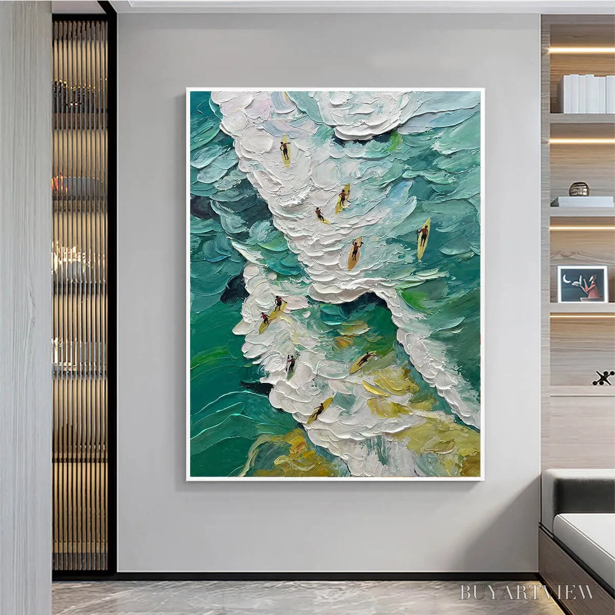 ARTOVITAS Catching the Wave – Textured Surfers Ocean Scene Oil Painting - image 2