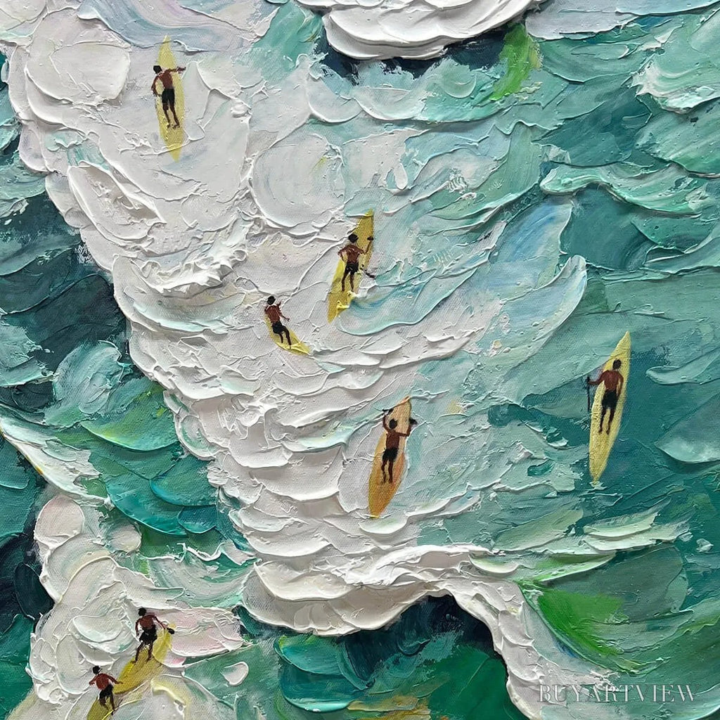 ARTOVITAS Catching the Wave – Textured Surfers Ocean Scene Oil Painting - image 3
