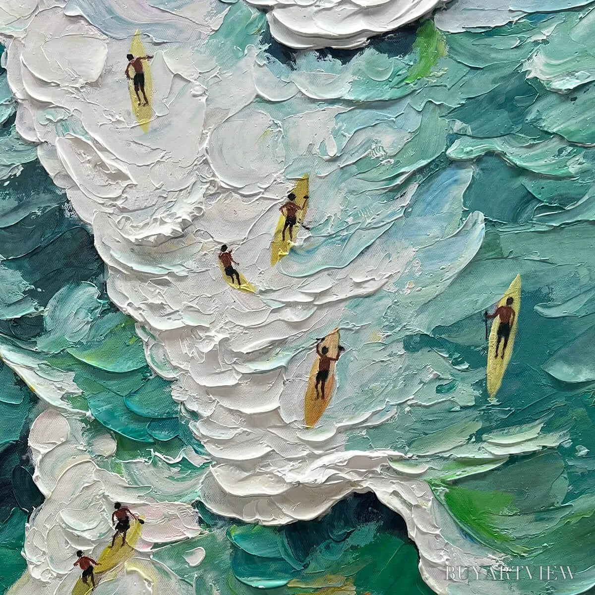 ARTOVITAS Catching the Wave – Textured Surfers Ocean Scene Oil Painting - image 3
