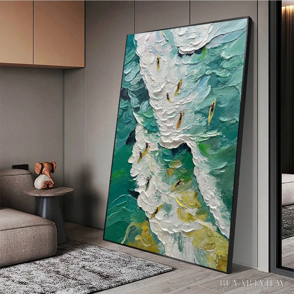 ARTOVITAS Catching the Wave – Textured Surfers Ocean Scene Oil Painting - image 4