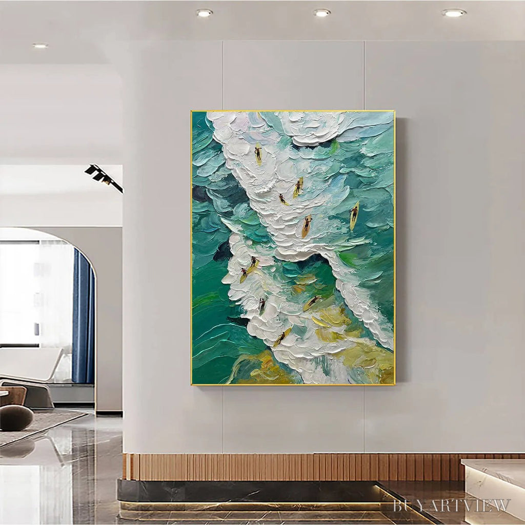 ARTOVITAS Catching the Wave – Textured Surfers Ocean Scene Oil Painting - image 6