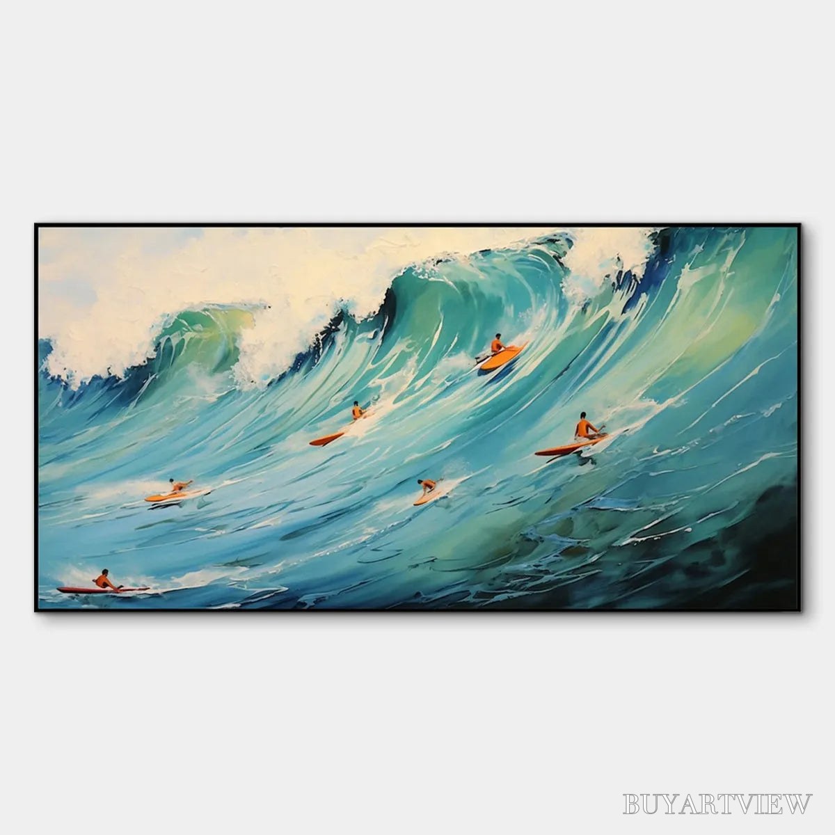 ARTOVITAS Epic Ride – Panoramic Ocean Painting of Surfers on a Majestic Wave - image 1