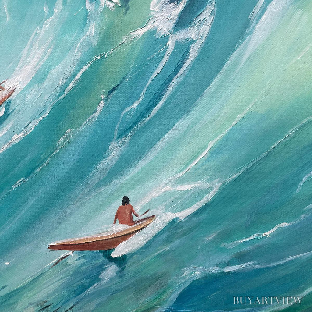 ARTOVITAS Epic Ride – Panoramic Ocean Painting of Surfers on a Majestic Wave - image 3