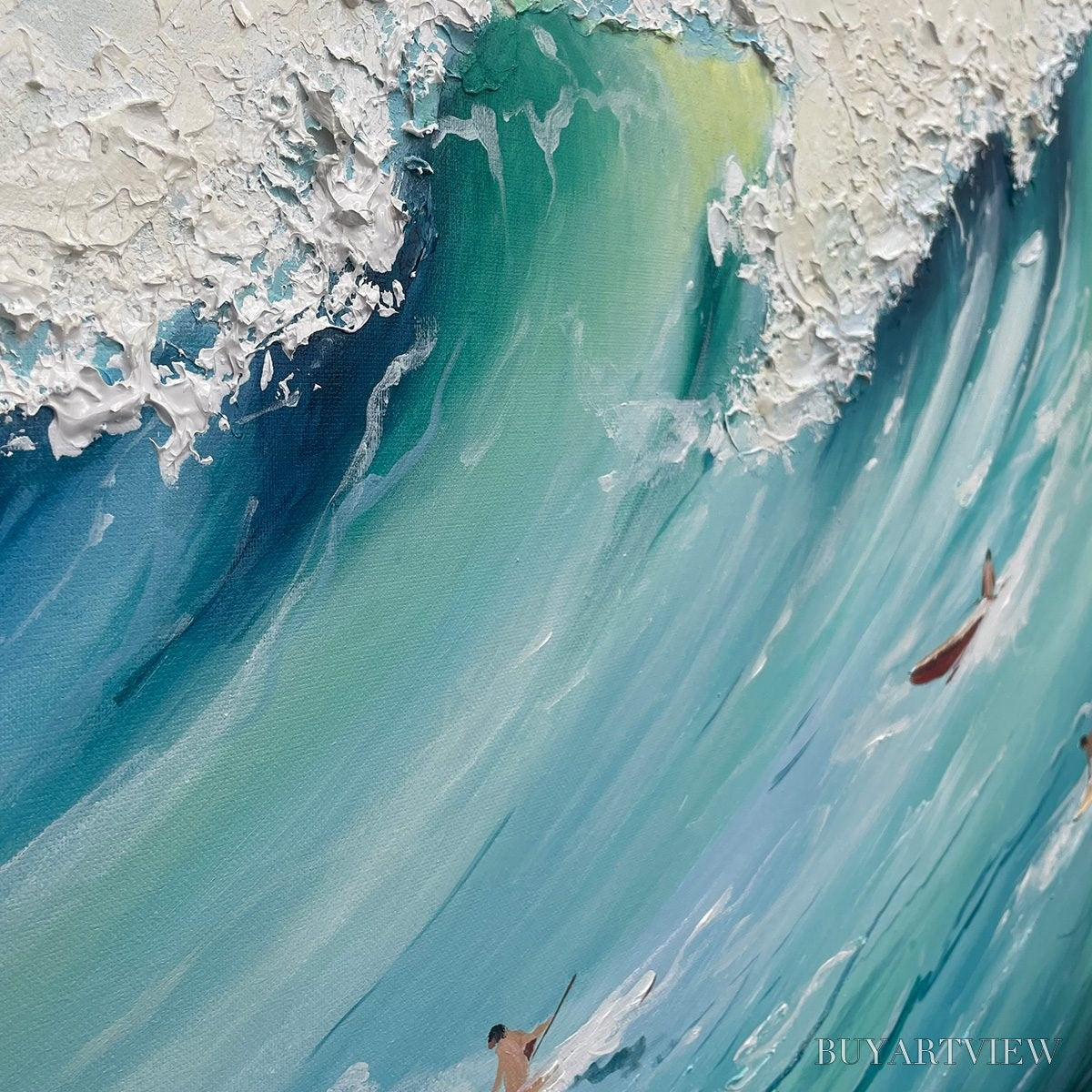 ARTOVITAS Epic Ride – Panoramic Ocean Painting of Surfers on a Majestic Wave - image 6