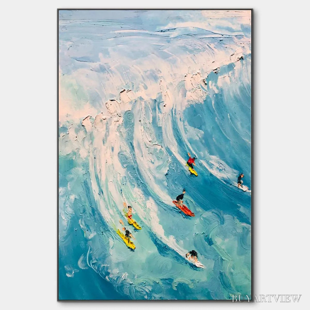 ARTOVITAS Catching the Wave – Vertical Ocean Painting of Surfers Riding a Wave - image 1