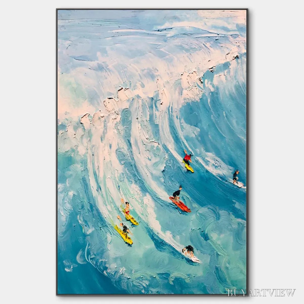 ARTOVITAS Catching the Wave – Vertical Ocean Painting of Surfers Riding a Wave - image 1