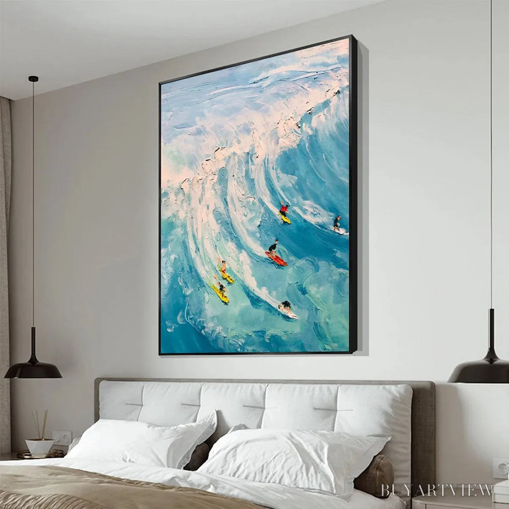 ARTOVITAS Catching the Wave – Vertical Ocean Painting of Surfers Riding a Wave - image 2