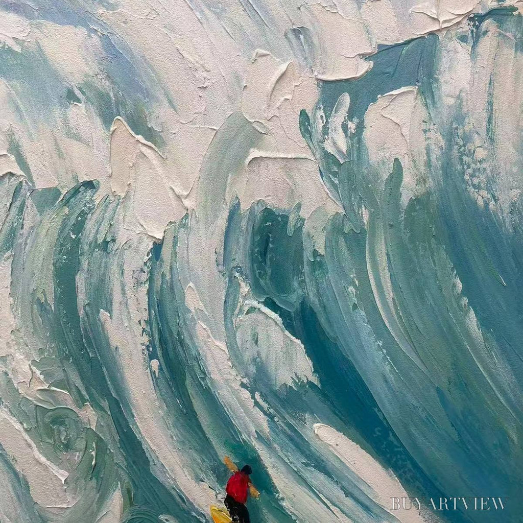 ARTOVITAS Catching the Wave – Vertical Ocean Painting of Surfers Riding a Wave - image 3