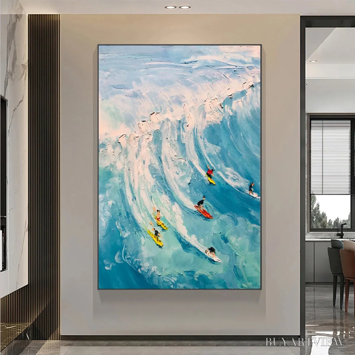 ARTOVITAS Catching the Wave – Vertical Ocean Painting of Surfers Riding a Wave - image 4