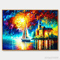 ARTOVITAS Sanctuary by the Sea – Coastal Landscape Oil Painting with Sailboat and Church - image 1