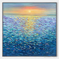 ARTOVITAS Golden Sunset Over Water – Square Textured Seascape Painting, Palette Knife Ocean Sunset, Blue, Living… - image 1