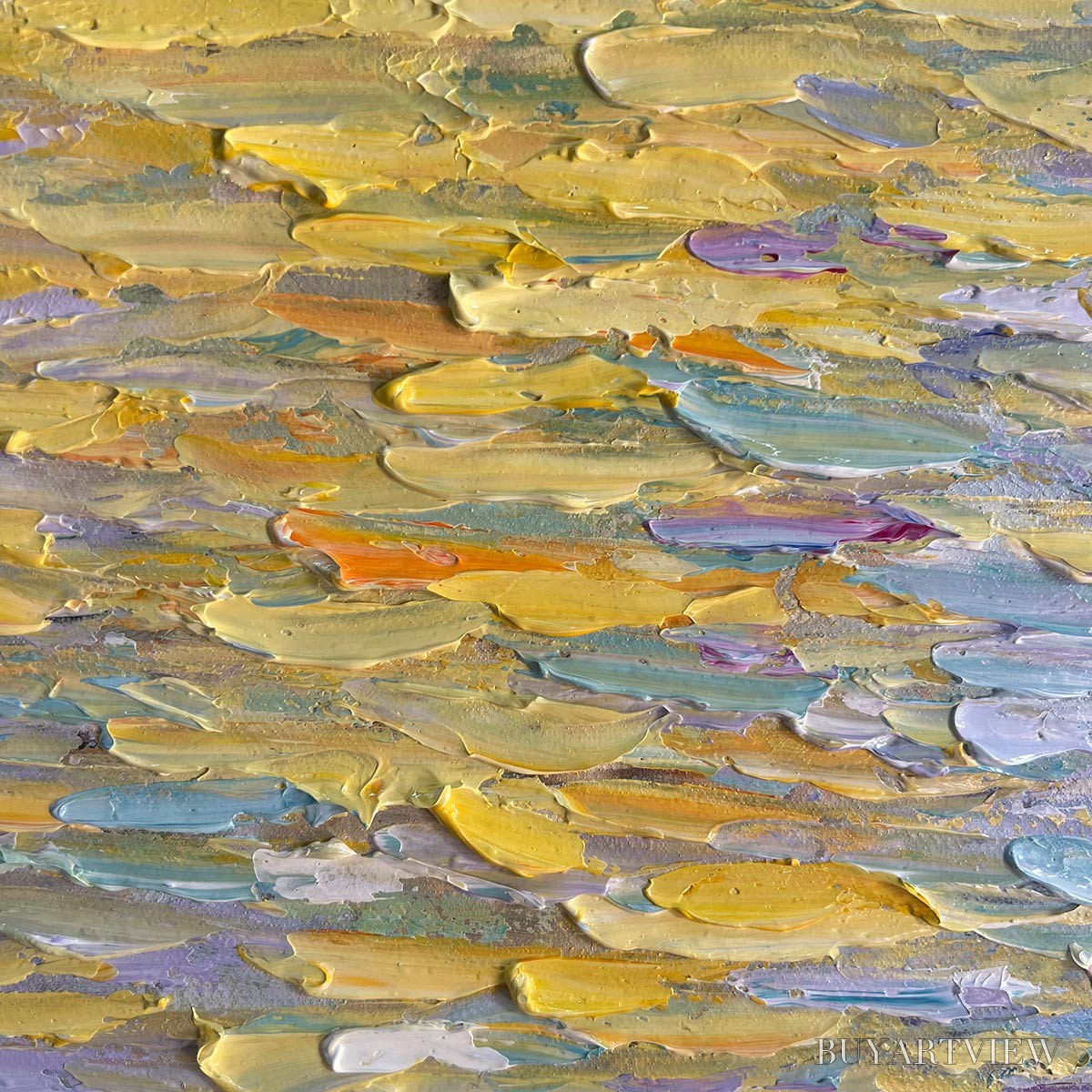 ARTOVITAS Golden Sunset Over Water – Square Textured Seascape Painting, Palette Knife Ocean Sunset, Blue, Living… - image 5