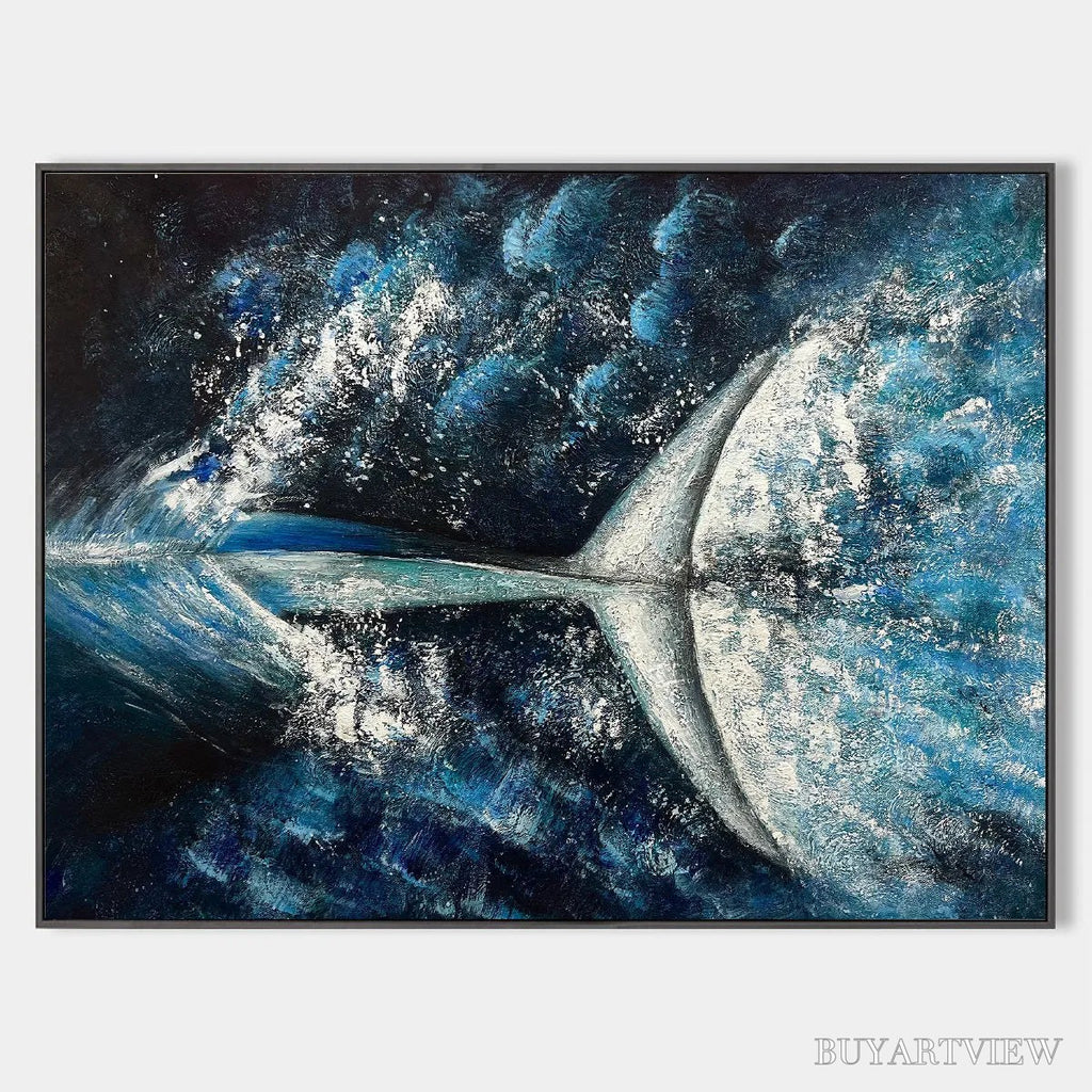 ARTOVITAS Whale'S Grace – Textured Whale Tail Painting, Ocean Animal Art, Blue, Living Room, Bedroom, Office - image 1
