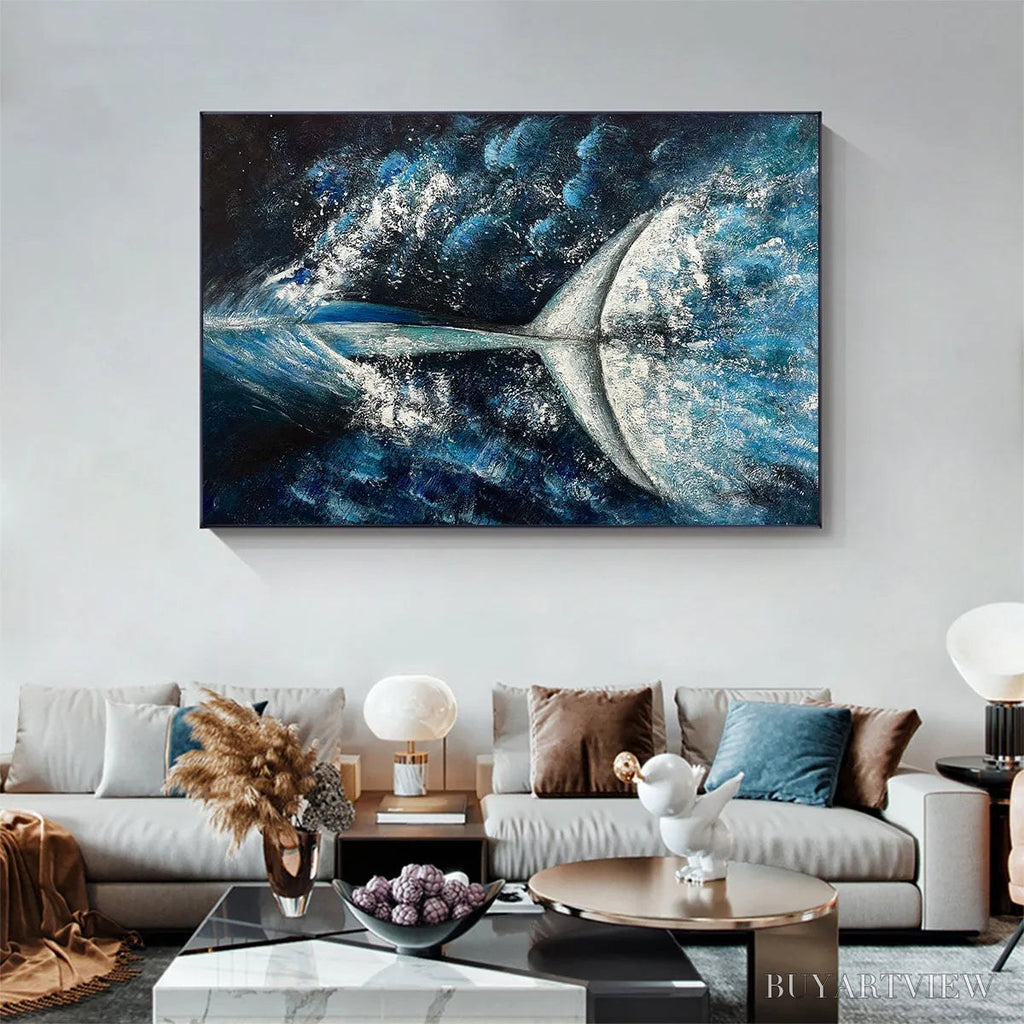 ARTOVITAS Whale'S Grace – Textured Whale Tail Painting, Ocean Animal Art, Blue, Living Room, Bedroom, Office - image 2