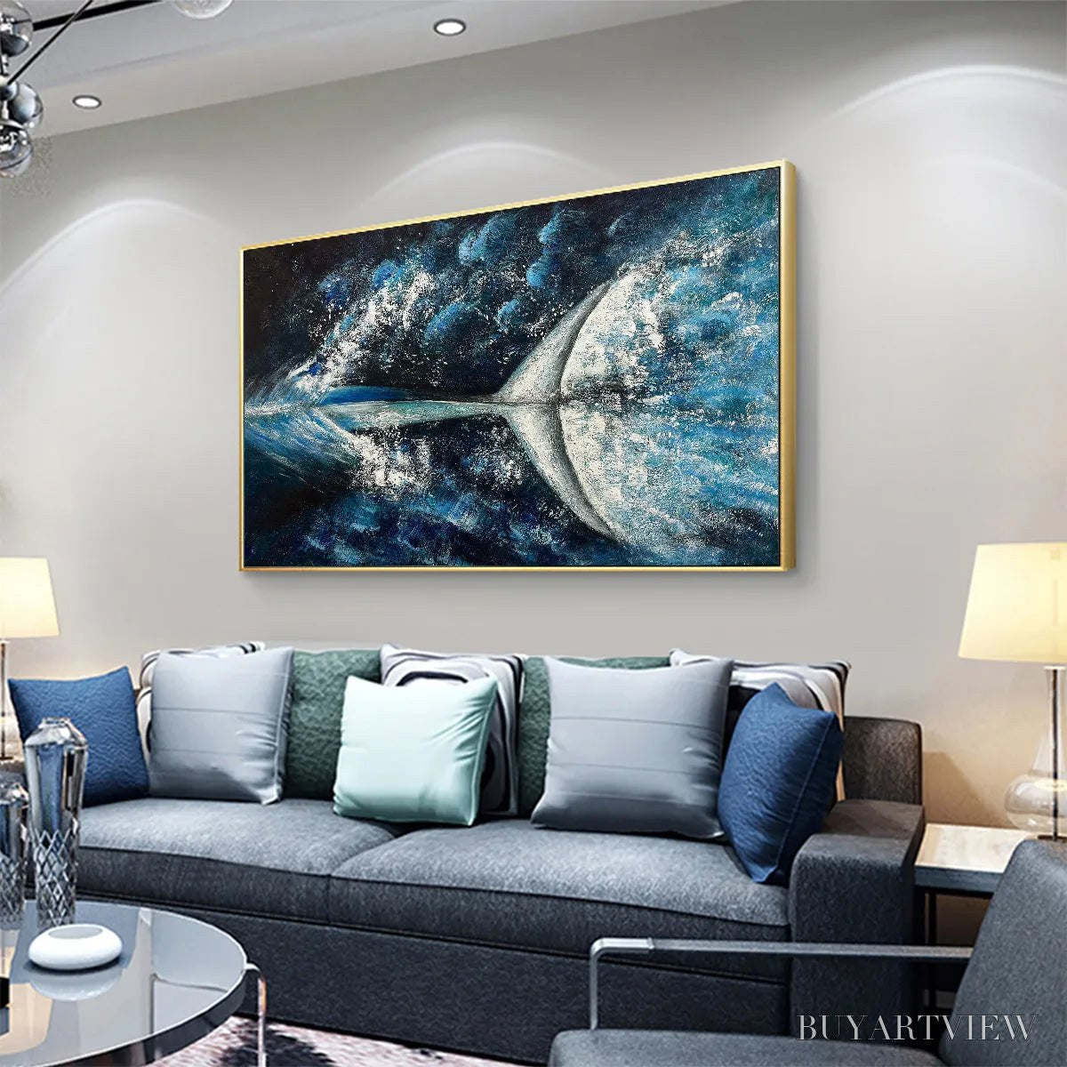 ARTOVITAS Whale'S Grace – Textured Whale Tail Painting, Ocean Animal Art, Blue, Living Room, Bedroom, Office - image 4