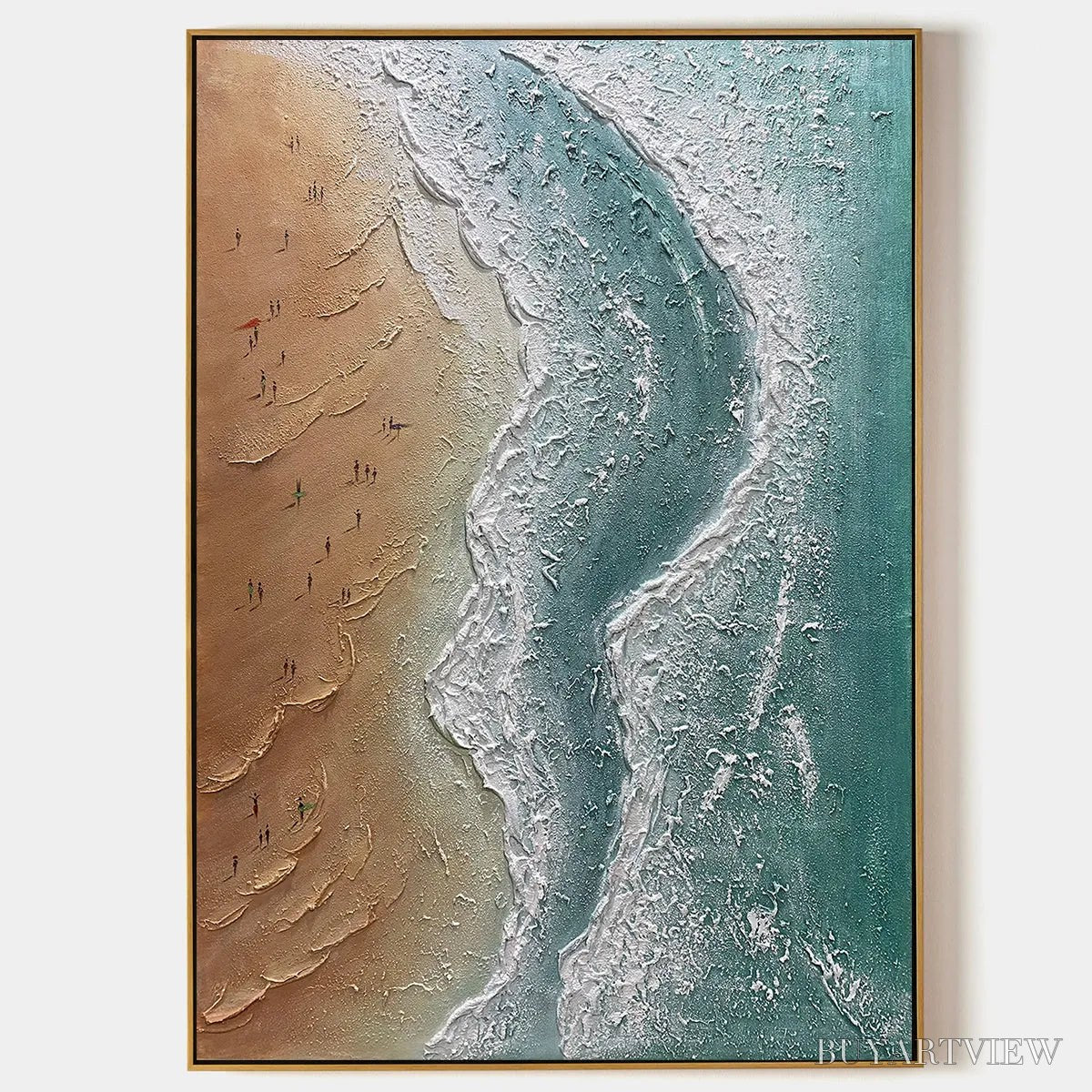 ARTOVITAS Coastal Serenity – Textured Beach Painting, Ocean View, Beige, Blue, Living Room, Bedroom - image 1