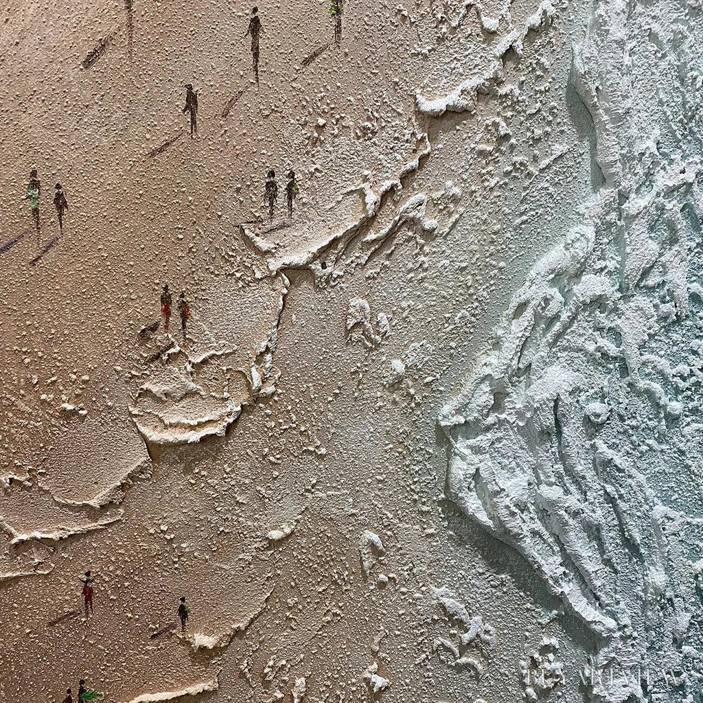 ARTOVITAS Coastal Serenity – Textured Beach Painting, Ocean View, Beige, Blue, Living Room, Bedroom - image 3