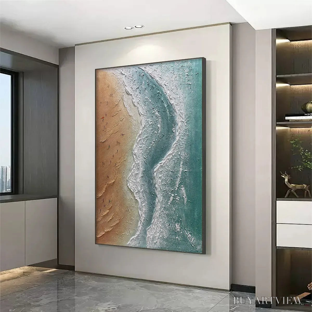 ARTOVITAS Coastal Serenity – Textured Beach Painting, Ocean View, Beige, Blue, Living Room, Bedroom - image 4
