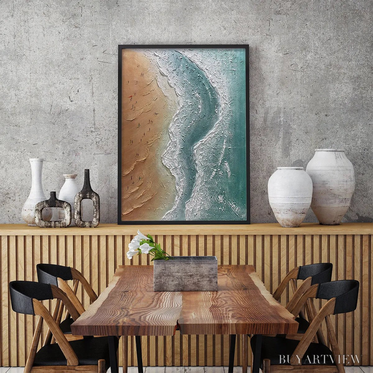 ARTOVITAS Coastal Serenity – Textured Beach Painting, Ocean View, Beige, Blue, Living Room, Bedroom - image 5