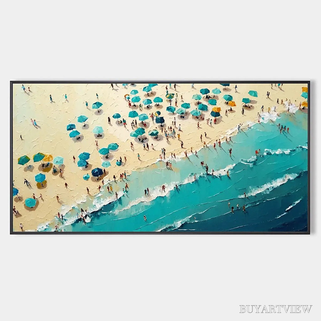 ARTOVITAS Summer Afternoon – Beach Scene Oil Painting with Beach Umbrellas - image 1