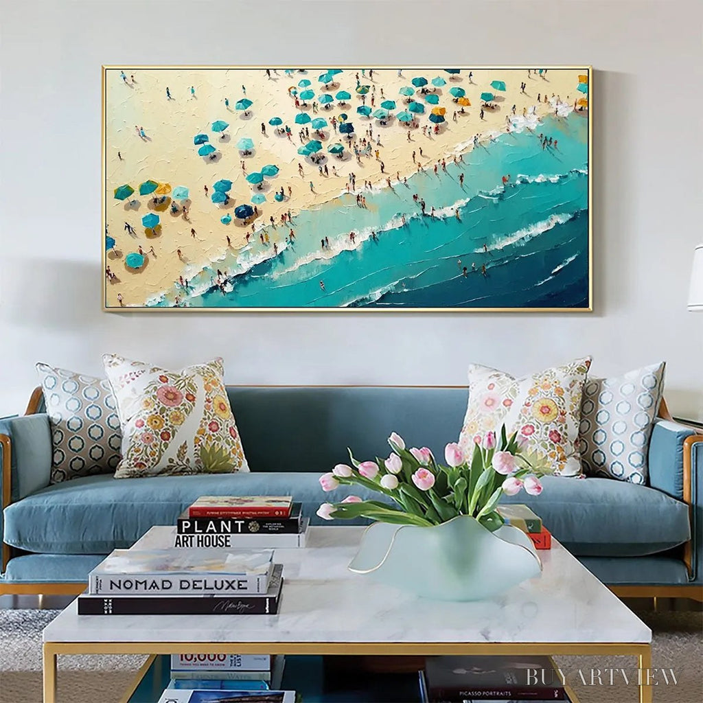 ARTOVITAS Summer Afternoon – Beach Scene Oil Painting with Beach Umbrellas - image 2