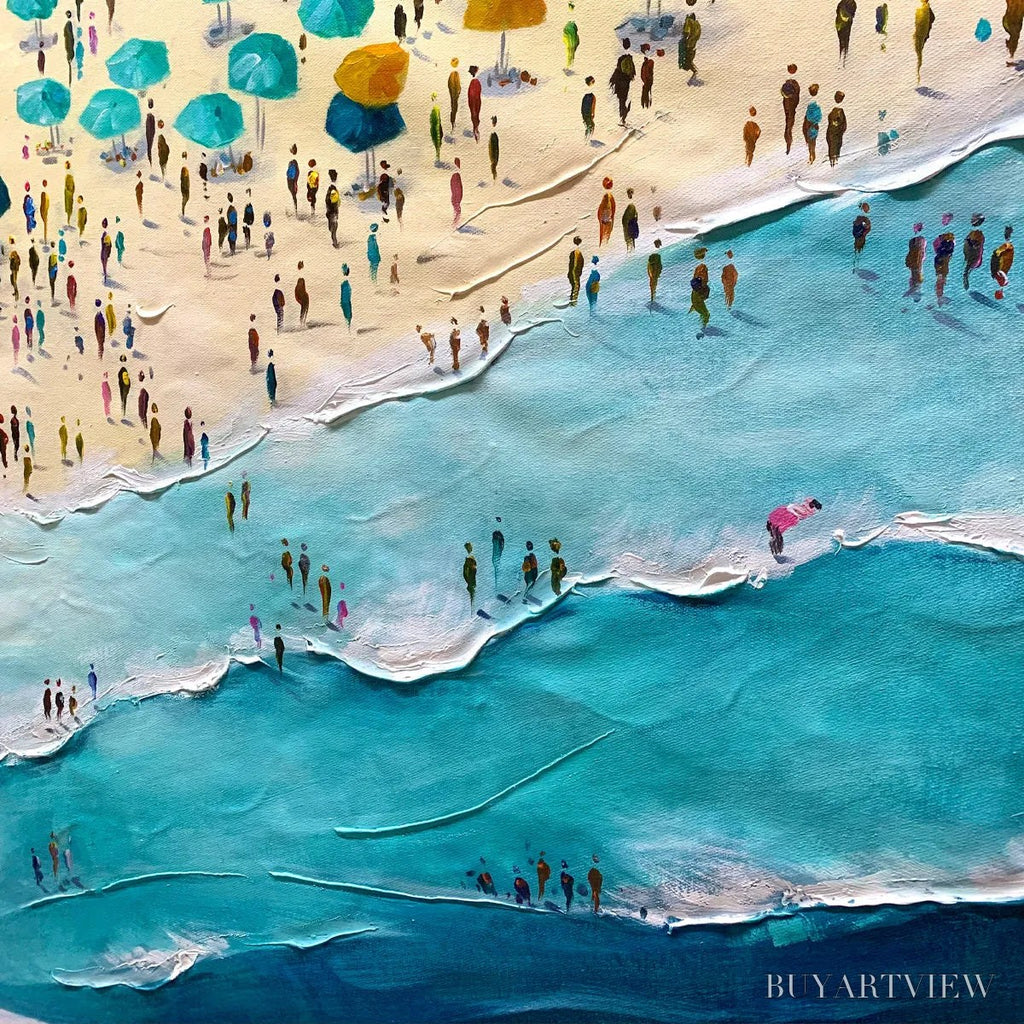 ARTOVITAS Summer Afternoon – Beach Scene Oil Painting with Beach Umbrellas - image 3