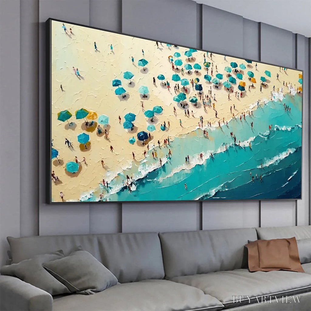 ARTOVITAS Summer Afternoon – Beach Scene Oil Painting with Beach Umbrellas - image 4