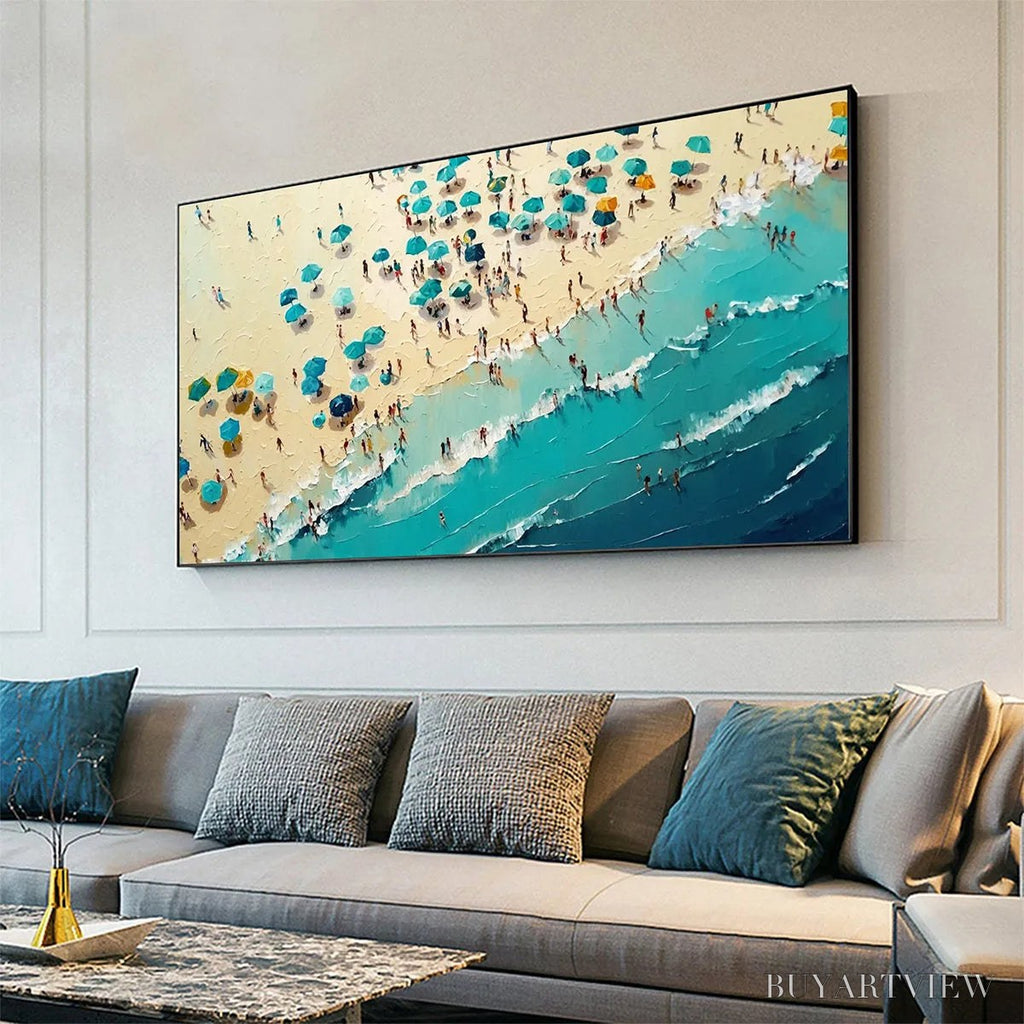 ARTOVITAS Summer Afternoon – Beach Scene Oil Painting with Beach Umbrellas - image 5