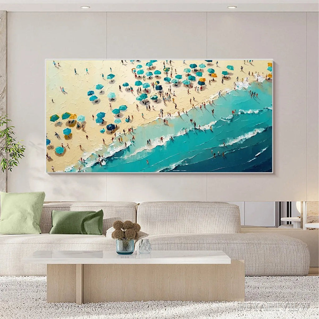 ARTOVITAS Summer Afternoon – Beach Scene Oil Painting with Beach Umbrellas - image 6