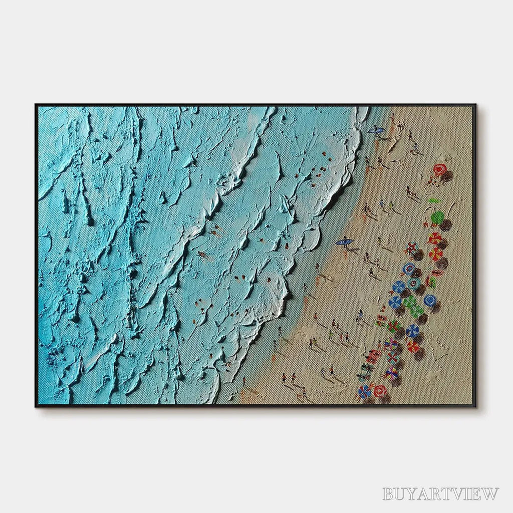 ARTOVITAS Aerial Vista – Impasto Beach Scene Oil Painting - image 1